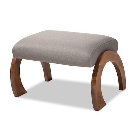 Baxton Studio Sandrine Grey Upholstered Walnut Brown Finished Wood Ottoman 148-8223